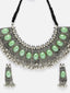 Oxidised Silver-Plated Green Stone Studded Jewellery Set