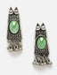 Oxidised Silver-Plated Green Stone Studded Jewellery Set