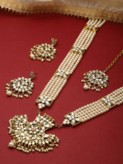 Gold-Plated Kundan Stone-Studded & Pearl Layered Jewellery Set