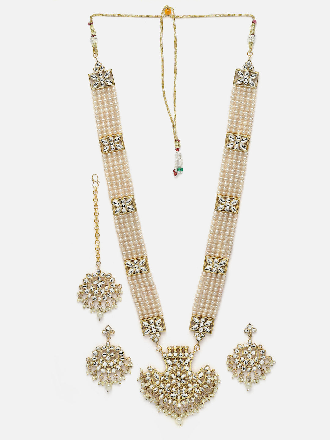 Gold-Plated Kundan Stone-Studded & Pearl Layered Jewellery Set