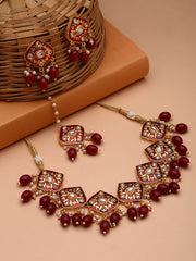 Gold-Plated Kundan-Studded & Beaded Jewellery Set