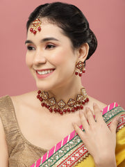 Gold-Plated Kundan-Studded & Beaded Jewellery Set