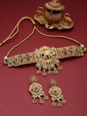 Gold-Plated Kundan-Studded Temple Choker Jewellery Set