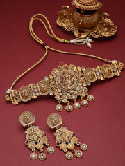 Gold-Plated Kundan & Stone-Studded Temple Choker Jewellery Set