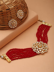 Gold-Plated Kundan-Studded & Beaded Jewellery Set