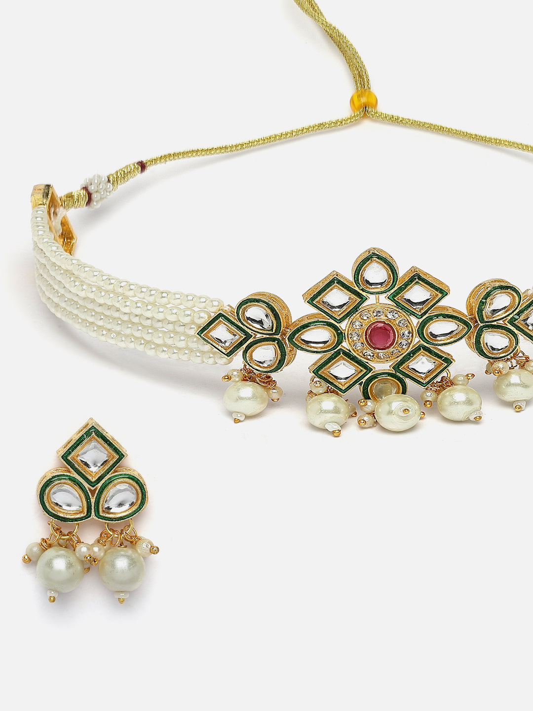 Gold-Plated Kundan Stone & Pearl Studded Layered Jewellery Set