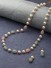 Gold-Plated Artificial Stones and Beads Studded Jewellery Set