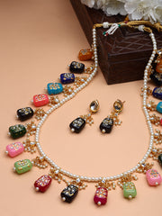 Gold-Plated Stone-Studded & Pearl-Beaded Jewellery Set