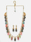 Gold-Plated Stones Studded & Beaded Necklace And Earrings