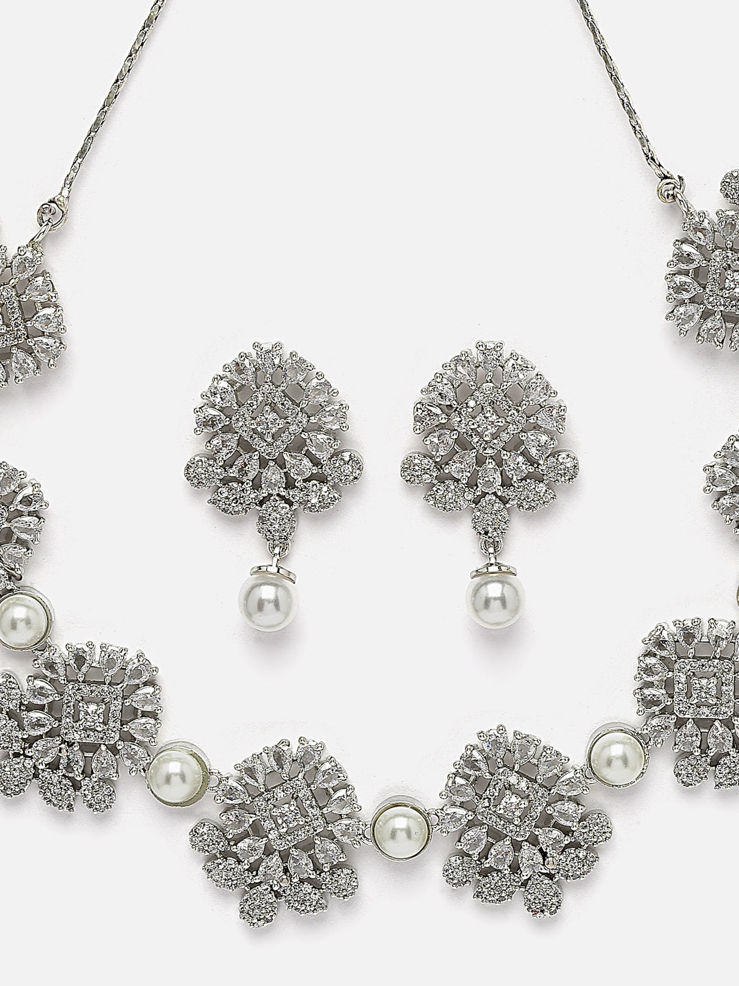 Silver-Plated Stone Studded Jewellery Set
