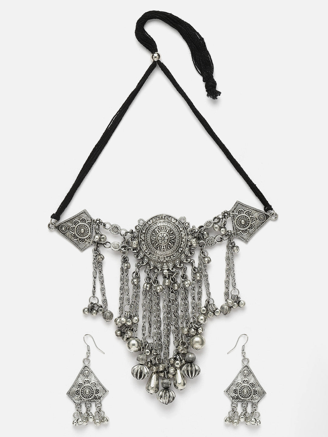 Silver-Plated Oxidised Jewellery Set