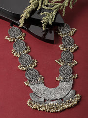 Silver-Plated Beaded Circular Shaped Oxidised Necklace