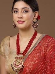 Gold-Plated Stone-Studded & Beaded Jewellery Set