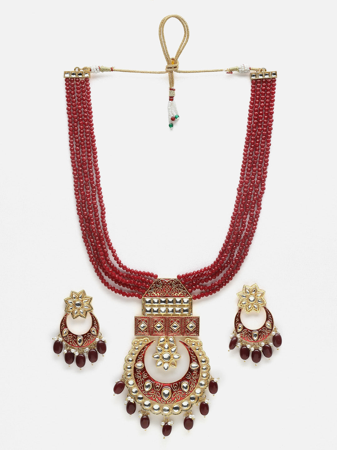 Gold-Plated Stone-Studded & Beaded Jewellery Set
