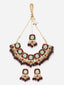 Gold Plated Kundan Studded & Beaded Necklace With Earings and Maang Tika