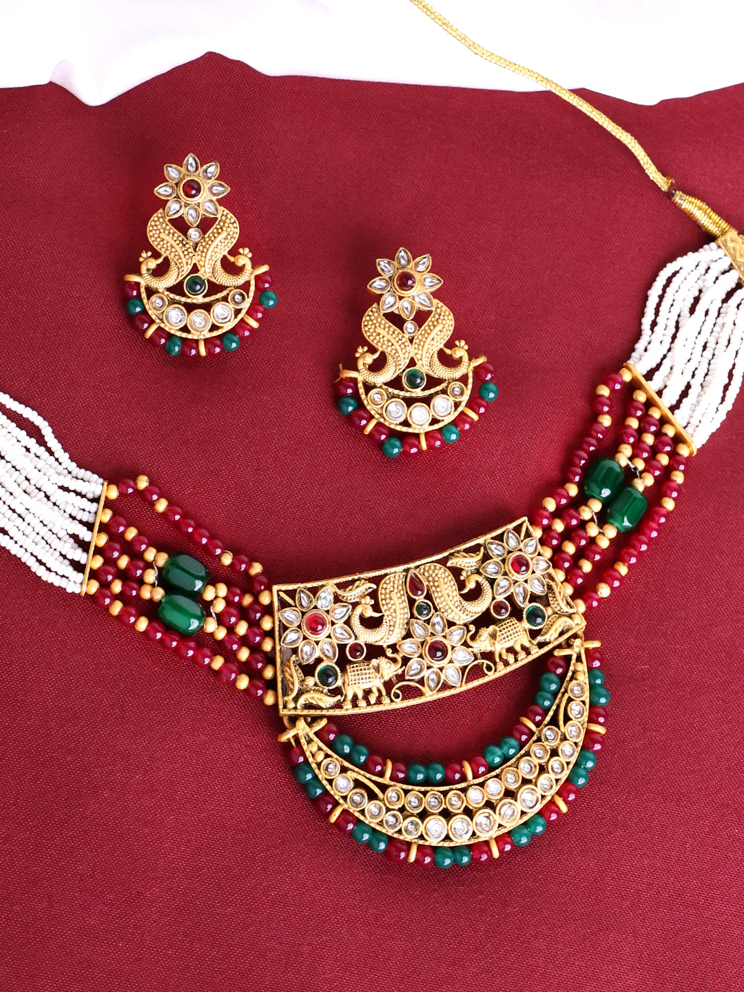 PANASH- Gold-Plated Kundan Studded & Pearl Beaded Jewellery Set