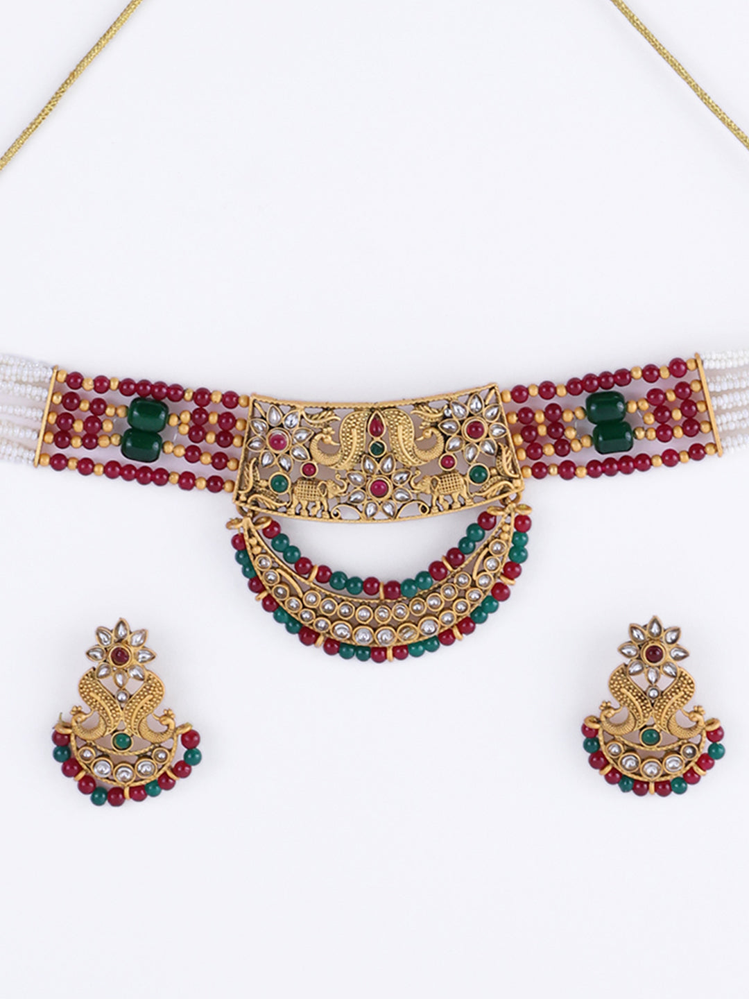 PANASH- Gold-Plated Kundan Studded & Pearl Beaded Jewellery Set