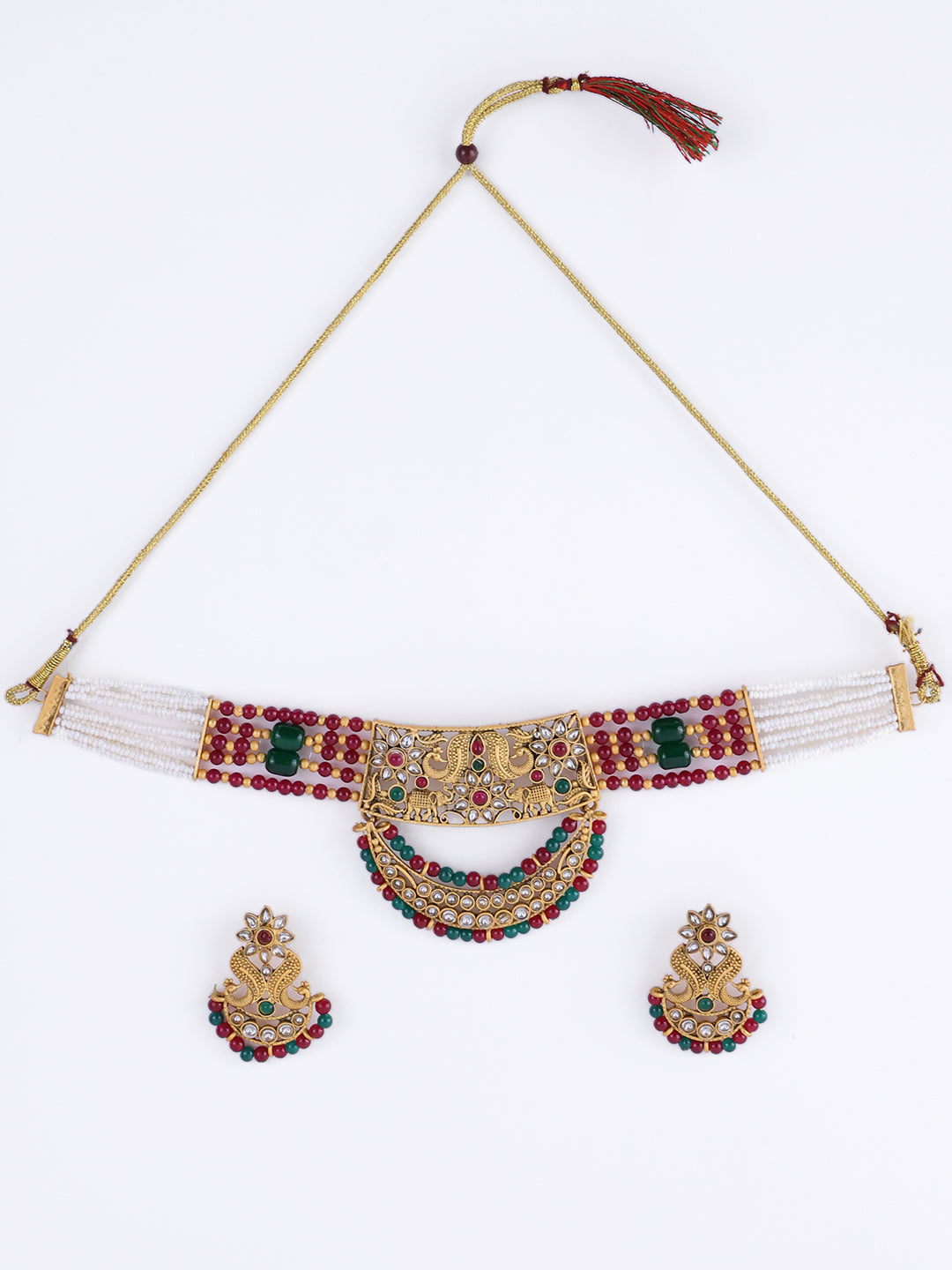 PANASH- Gold-Plated Kundan Studded & Pearl Beaded Jewellery Set