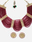 Gold Plated Stone Studded & Pearl Beaded Jewellery Set