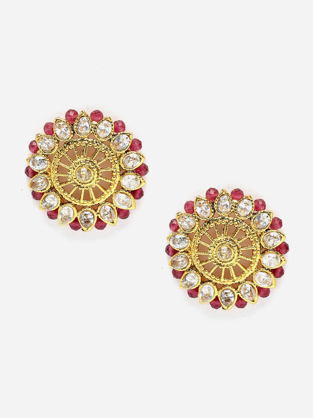 Gold Plated Stone Studded & Pearl Beaded Jewellery Set
