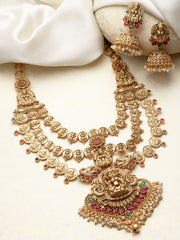 Gold-Plated Kundan Studded & Pearls Beaded Jewellery Set