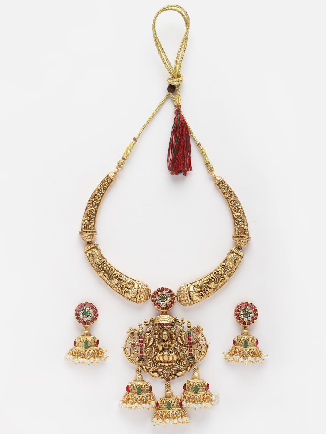 Gold-Plated Kundan-Studded & Beaded Jewellery Set