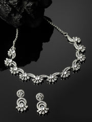 Rhodium-Plated Stone & Diamond Studded Look Jewellery Set