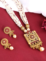 Gold-Plated Beaded & Stone-Studded Floral Jewellery Set