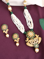 Gold-Plated Stoned-Studded Beaded Jewellery Set