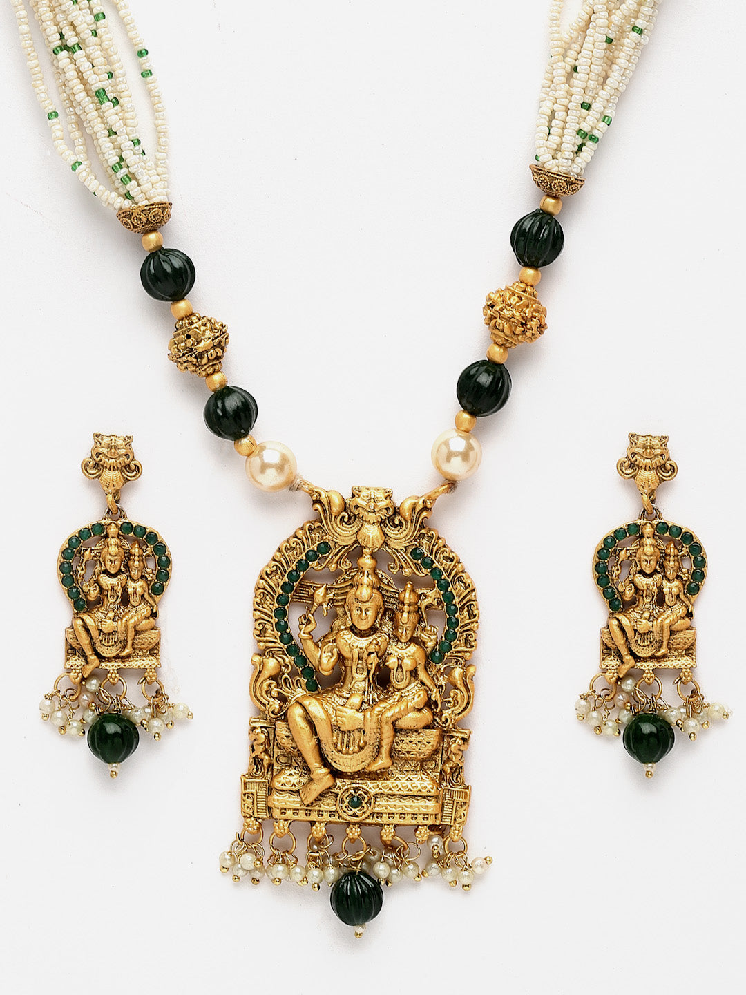 Gold-Plated Stone-Studded & Beaded Jewellery Set