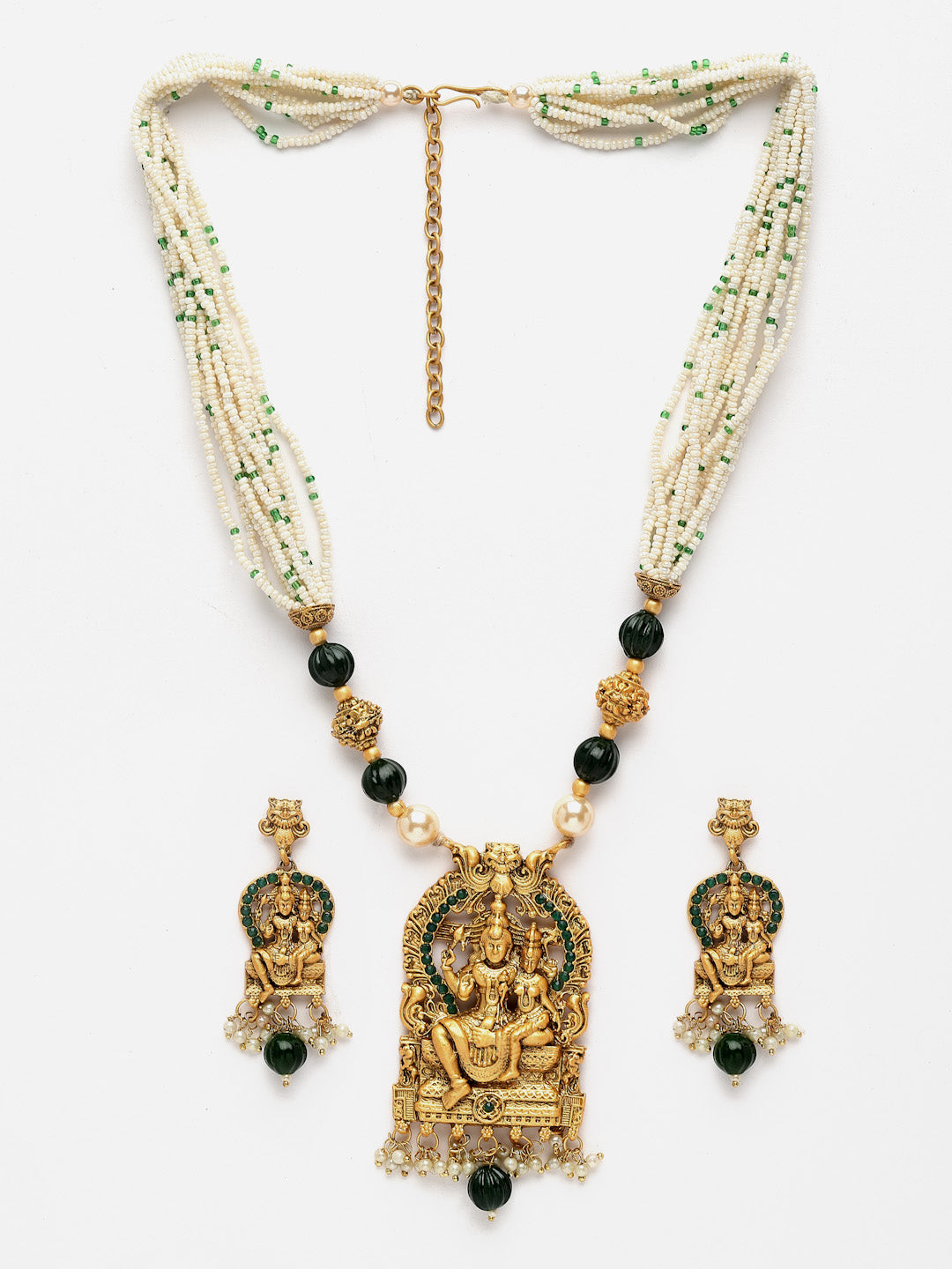 Gold-Plated Stone-Studded & Beaded Jewellery Set