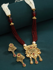 Gold-Plated Stone-Studded & Beaded Jewellery Set