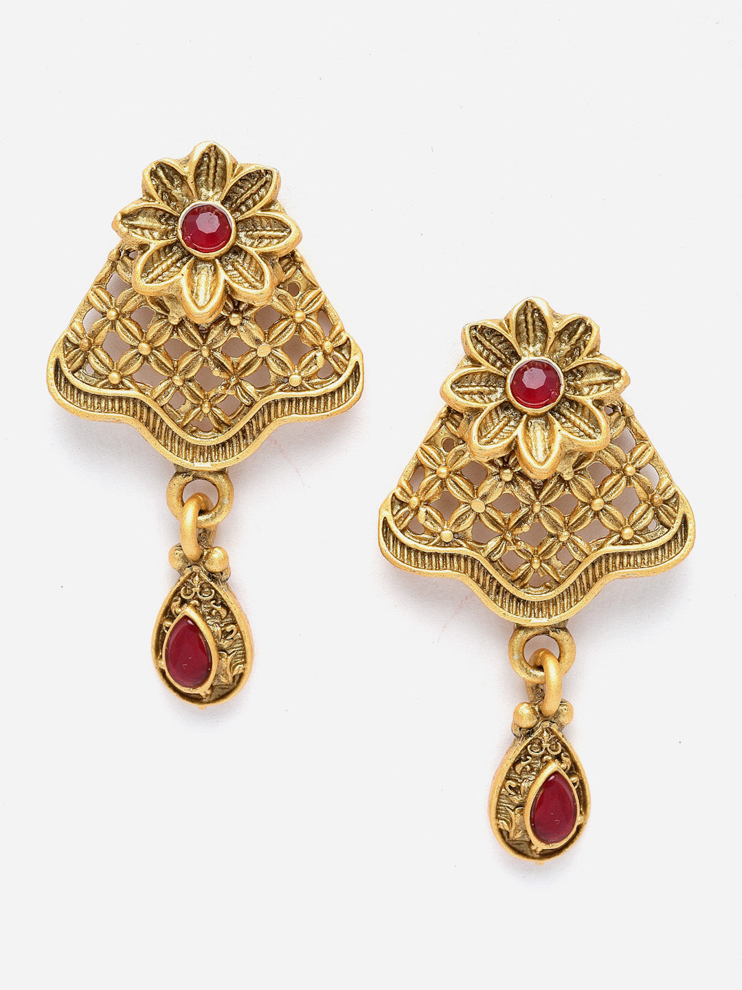 Gold-Plated Stone-Studded & Beaded Jewellery Set