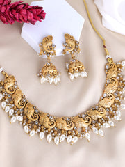 Gold Plated Kundan Studded & Beaded Jewellery Set