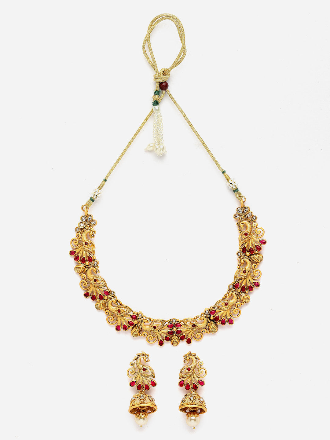Gold Plated Artificial Stones and Beads Jewellery Set