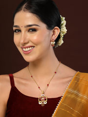 Gold-Plated Stone Studded & Beaded Jewellery Set