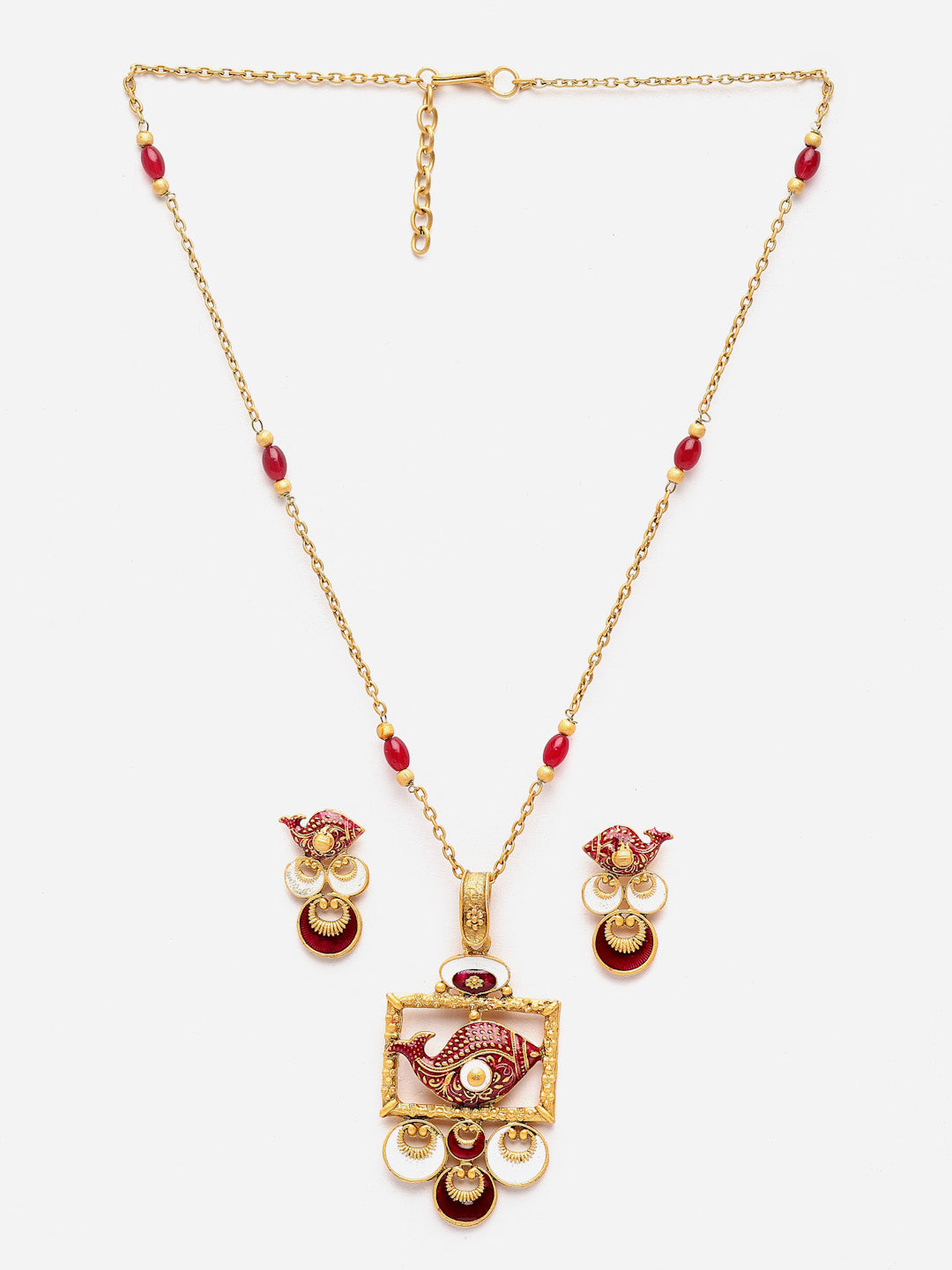 Gold-Plated Stone Studded & Beaded Jewellery Set