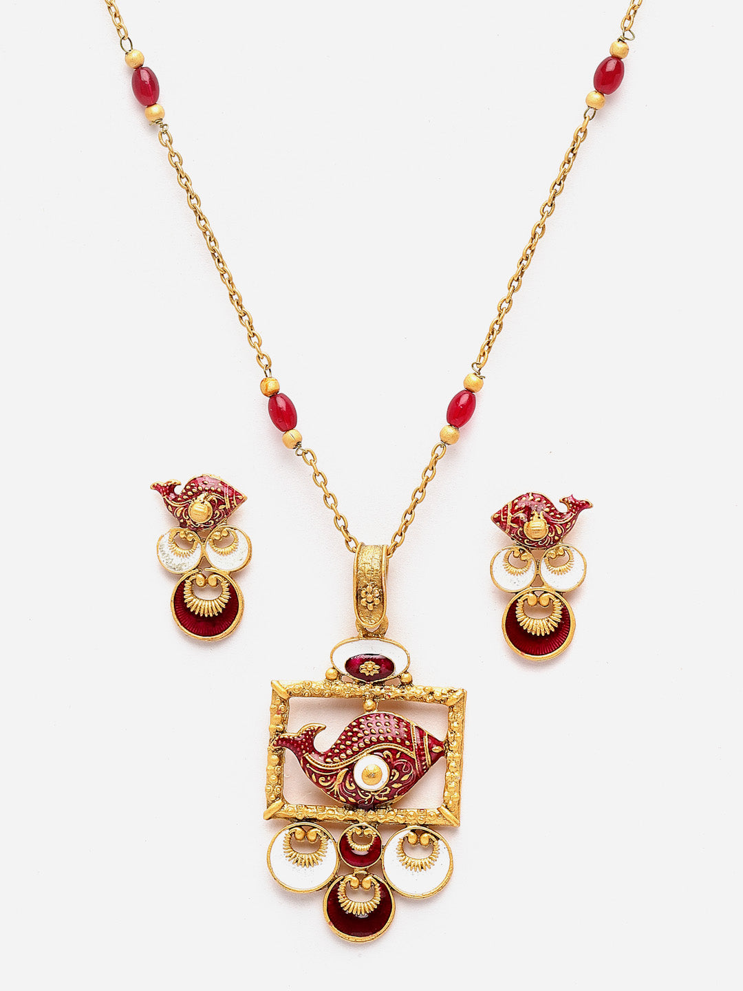 Gold-Plated Stone Studded & Beaded Jewellery Set