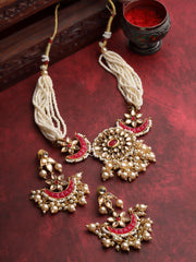 Gold Plated Artificial Stones and Beads Studded 2-in-1 Reversible Jewellery Set