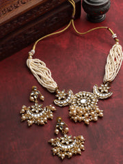 Gold Plated Artificial Stones and Beads Studded 2-in-1 Reversible Jewellery Set