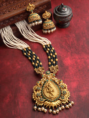 Gold-Plated Stone-Studded & Beaded Jewellery Set