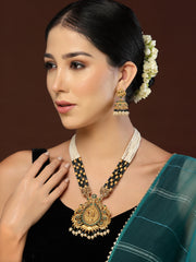 Gold-Plated Stone-Studded & Beaded Jewellery Set