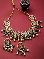 Gold-Plated Kundan-Studded & Beaded Jewellery Set