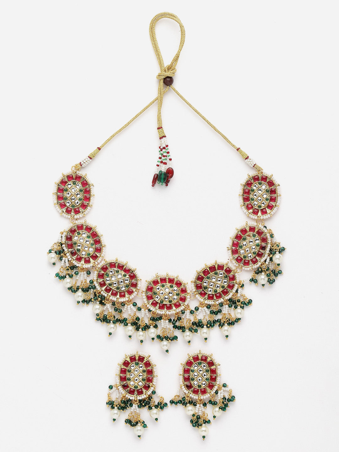 Gold-Plated Kundan-Studded & Beaded Jewellery Set