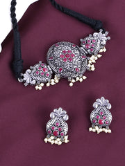 Silver-Plated Stone Studded Jewellery Set