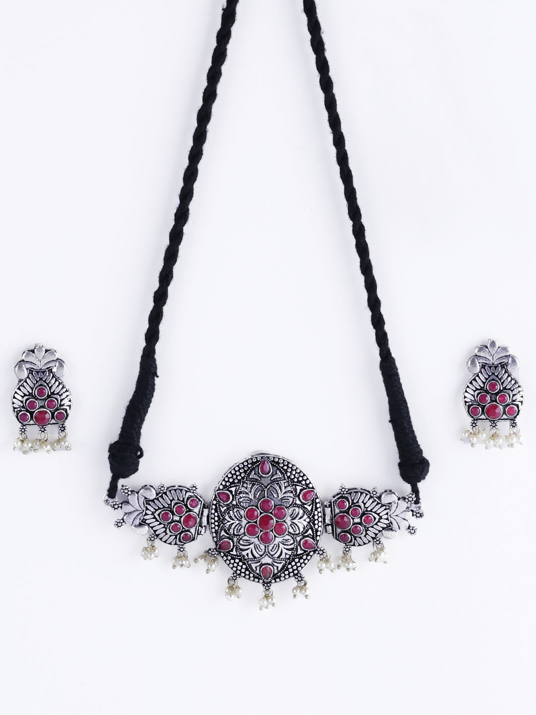 Silver-Plated Stone Studded Jewellery Set