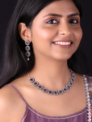 Silver-Plated Stone Studded Jewellery Set