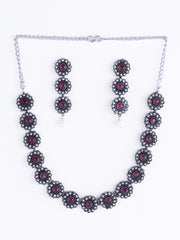 Silver-Plated Stone Studded Jewellery Set