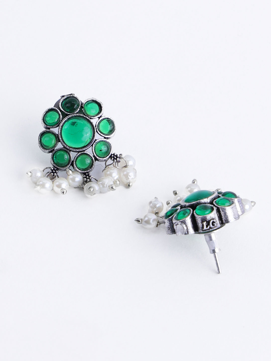 Silver-Plated Stone-Studded Oxidised Jewellery Set