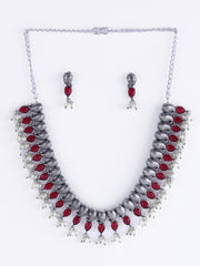 Oxidized Silver-Plated Stone-Studded Jewellery Set